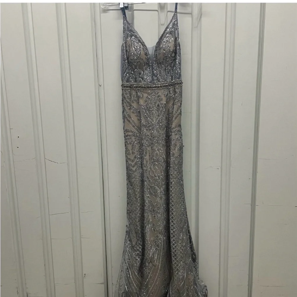 Elegant Silver Evening Gown - Picture 2 of 4